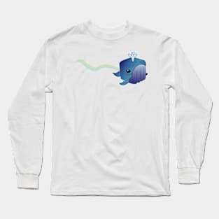 Joyful Blue Whale with a Rainbow Water Fountain Long Sleeve T-Shirt